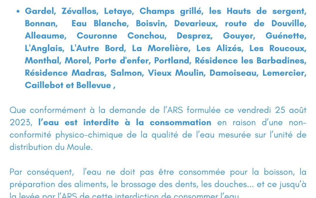 Communiqué le Moule ( Interdiction de consommer l’eau)