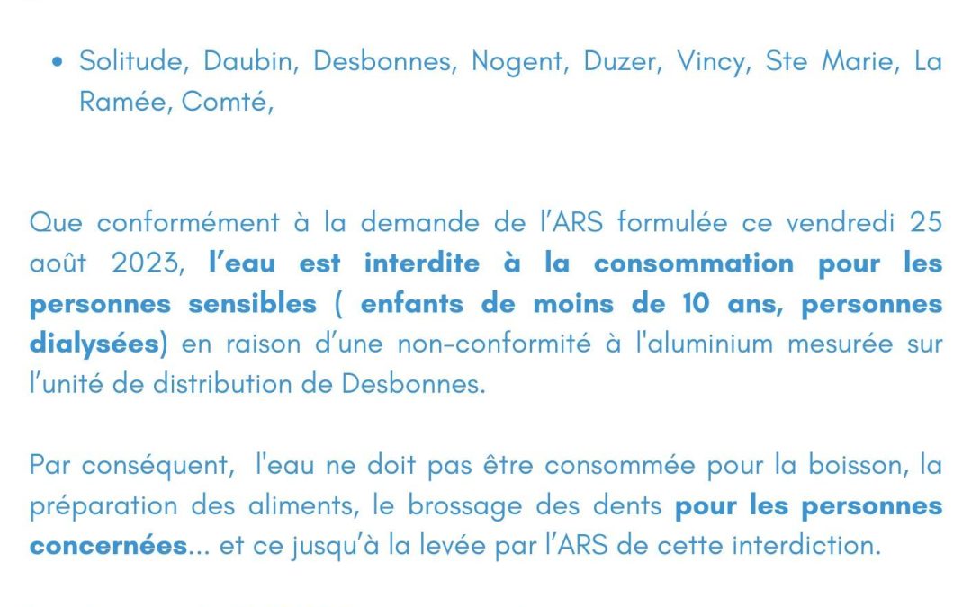 Communiqué Sainte-Rose ( Restriction de consommation de l’eau)