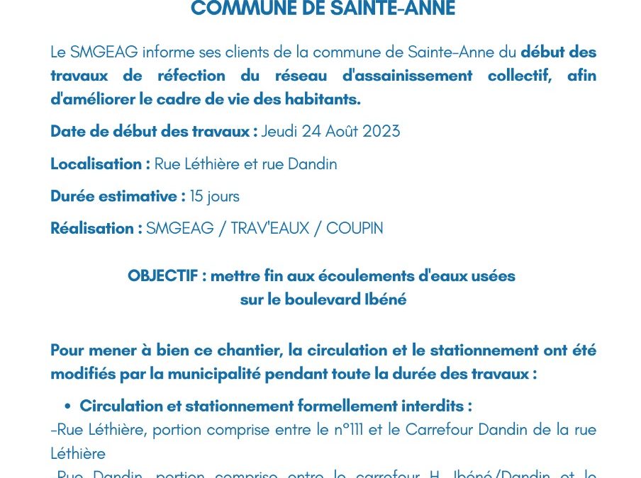INFO TRAVAUX à Sainte-Anne