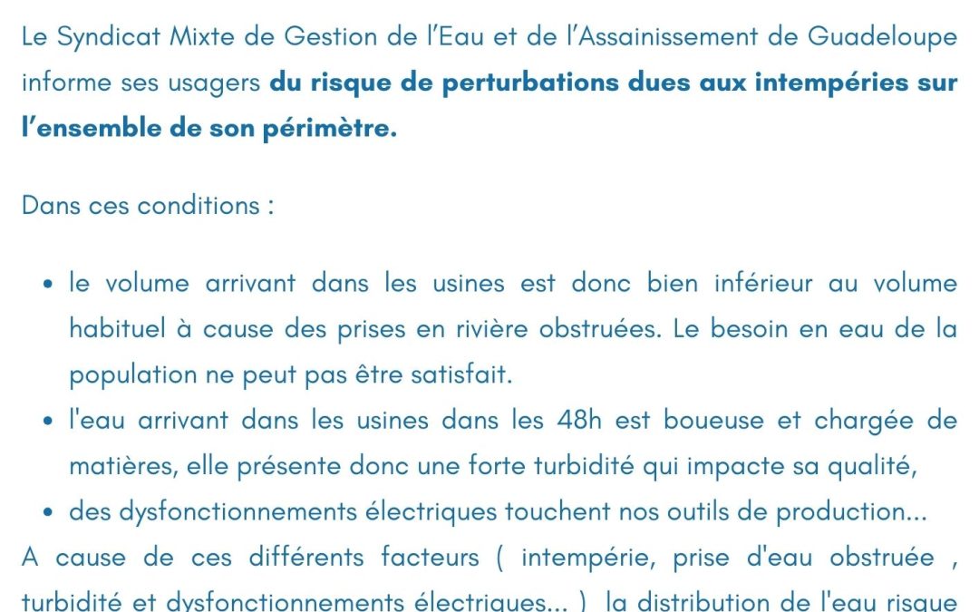 Communiqué  du 2 octobre 2023 : Météo et risques de perturbations sur l’ensemble du territoire du SMGEAG