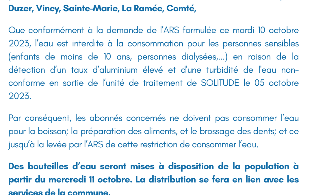 Communiqué du 10 Octobre -Sainte-Rose