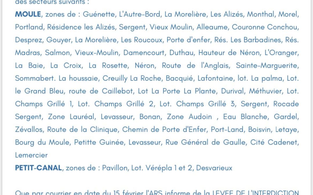 Levée d’interdiction Le Moule et Petit-Canal
