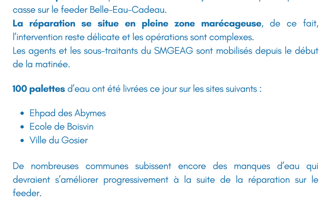 Communiqué : REPARATION ET DISTRIBUTION DE BOUTEILLES D’EAU