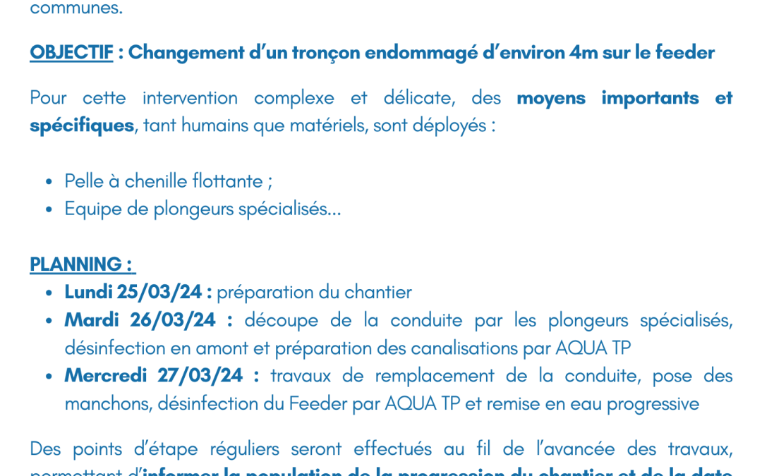 Communiqué : Seconde réparation sur le feeder de Belle-Eau-Cadeau