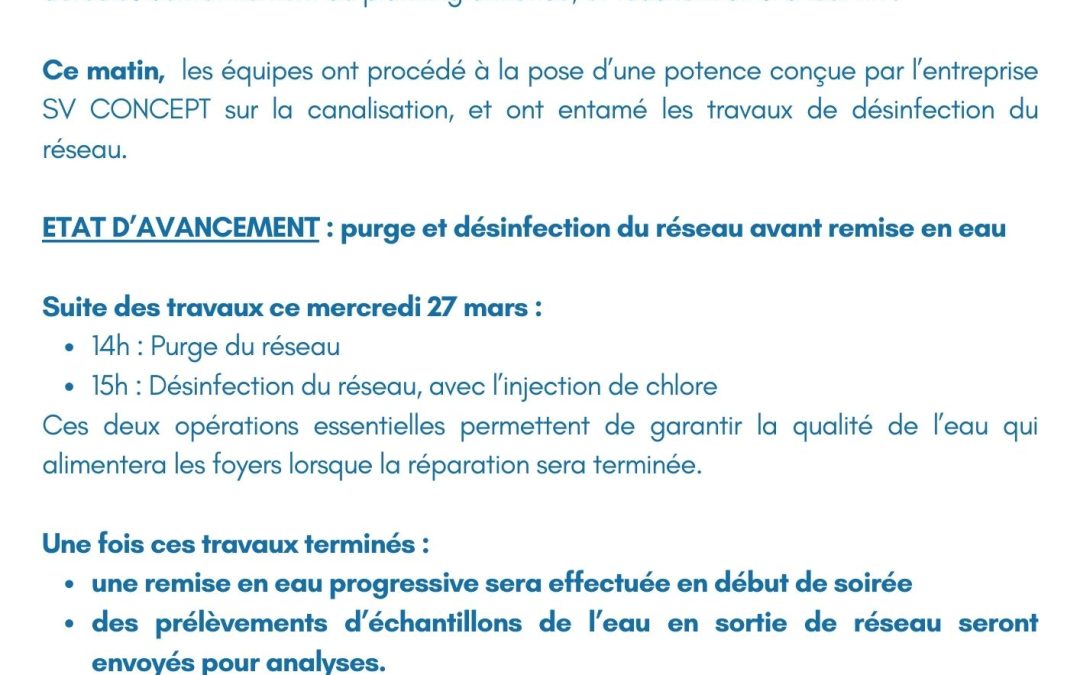 Communiqué : POINT D’ETAPE N° 3 – SECONDE REPARATION DU FEEDER