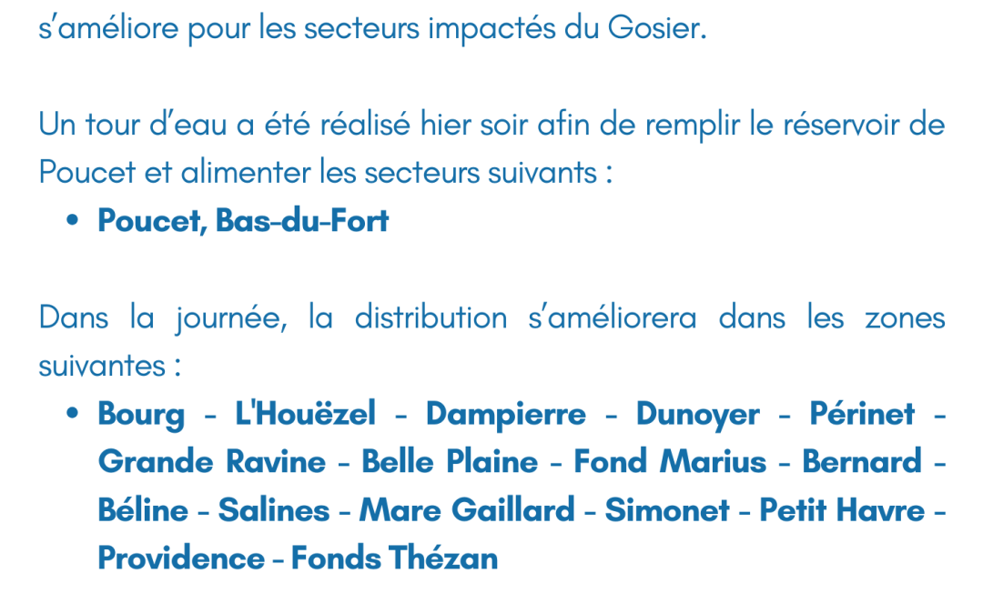 Communiqué – Point de situation Grande-Terre