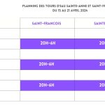 Planning des tours d’eau Sainte-Anne et Saint-François jusqu’au 21 avril