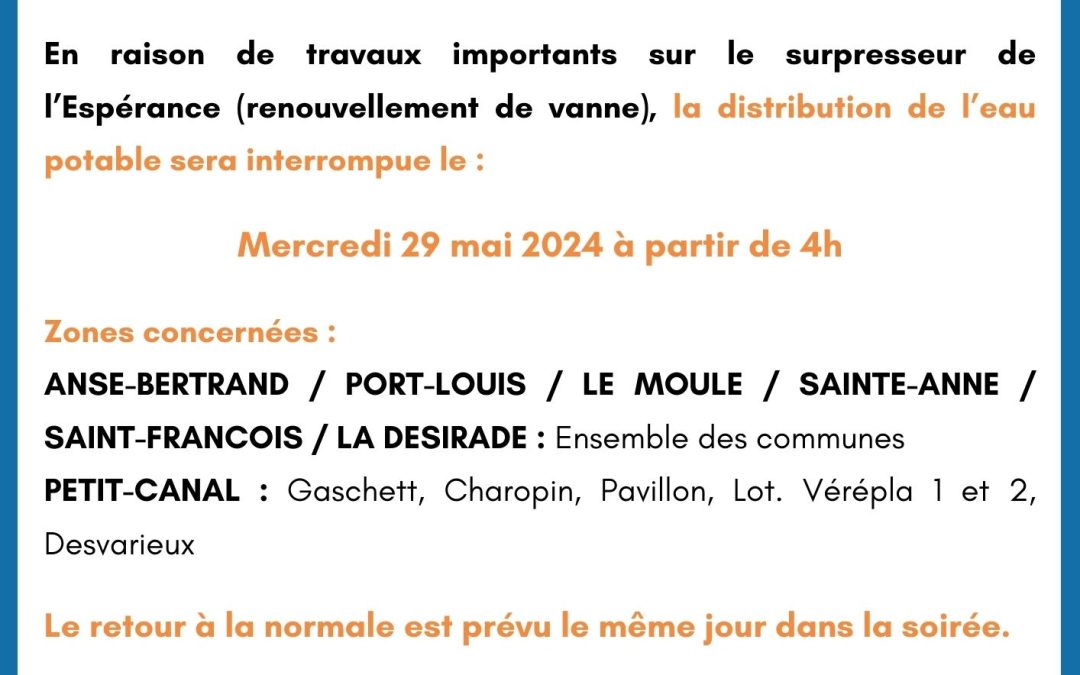 Communiqué : Travaux sur le surpresseur de l’Espérance