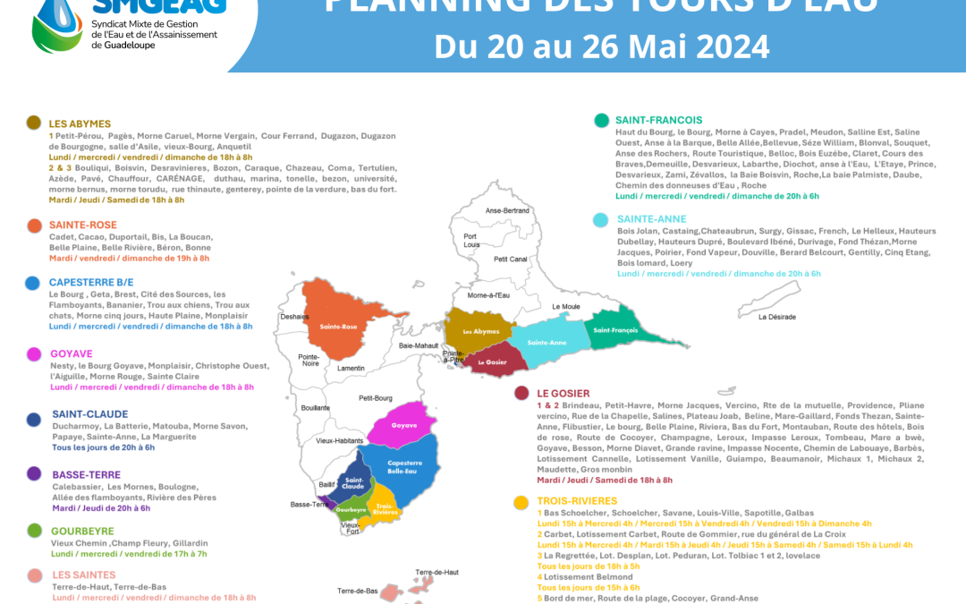 Planning des tours d’eau du 20 au 26 mai- Centre