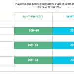 Planning des tours d’eau Sainte-Anne et Saint-François jusqu’au 19 mai