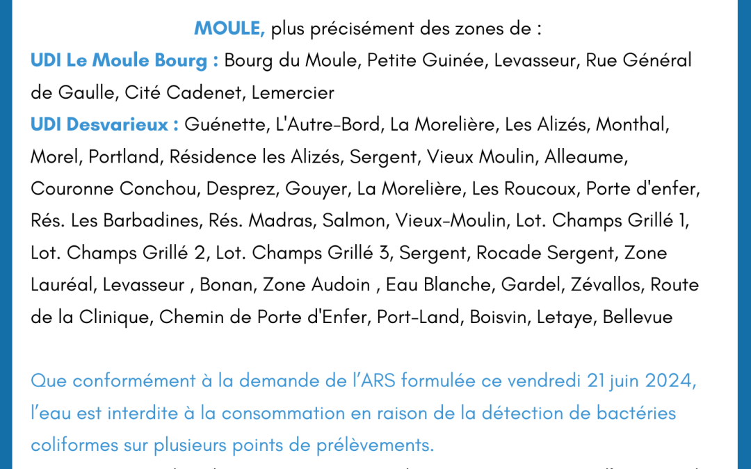 Interdiction de consommer l’eau- Le Moule