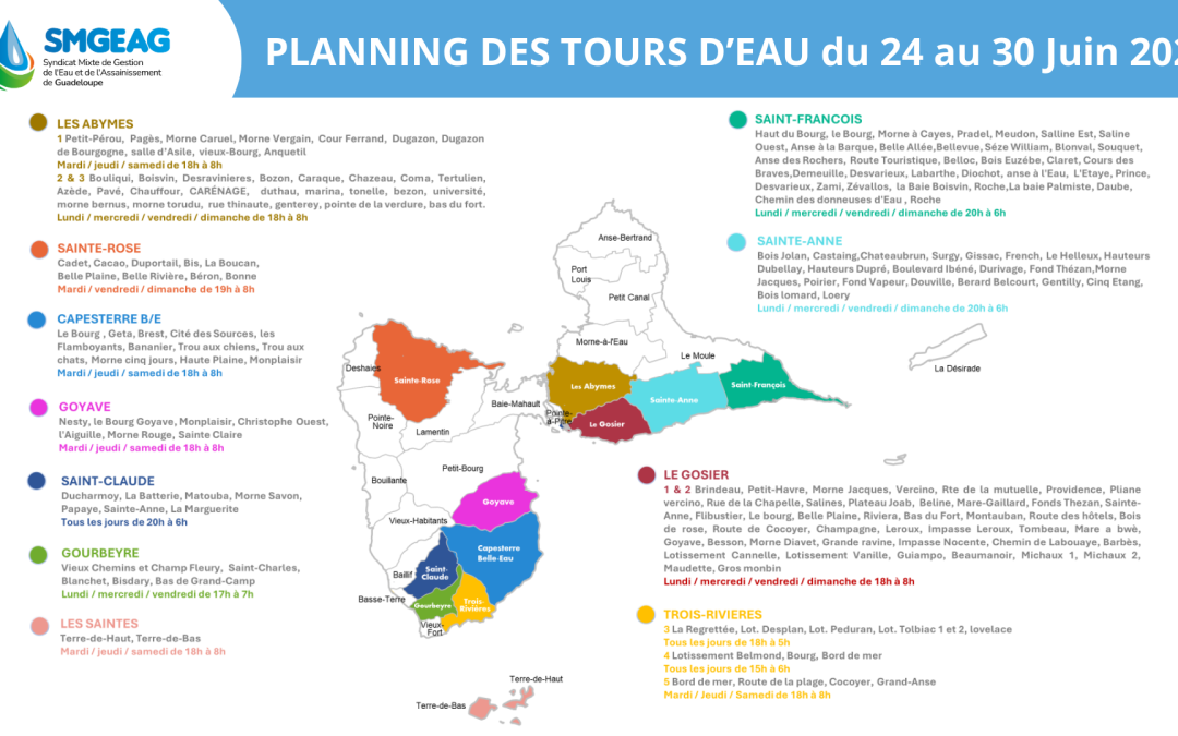 Planning des tours d’eau du 24 au 30 juin