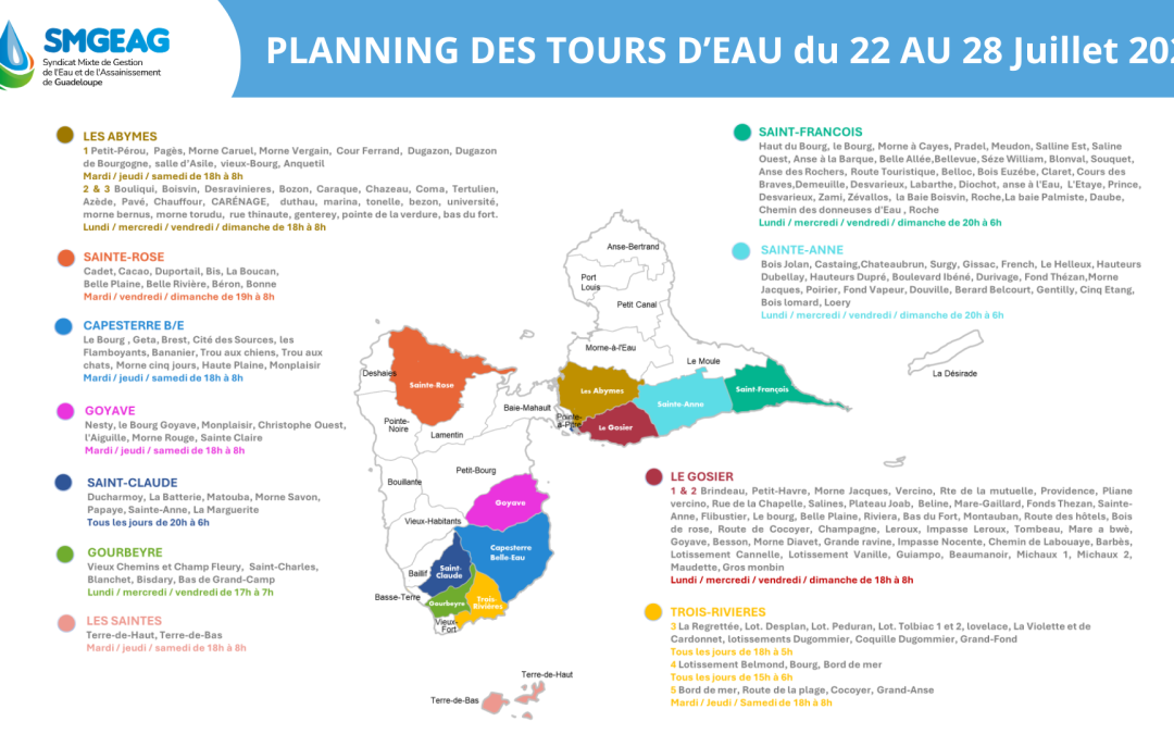 Planning des tours d’eau du 22 au 28 juillet