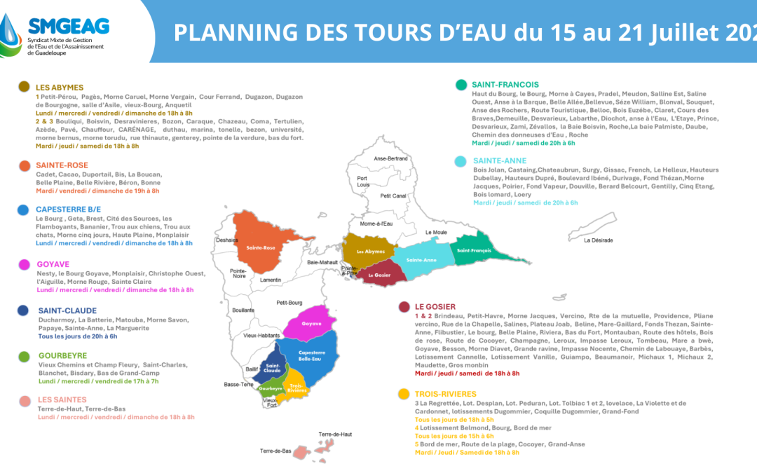 Planning des tours d’eau du 15 au 21 juillet