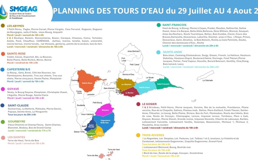 Planning des tours d’eau du 29 juillet au 4 aout 2024