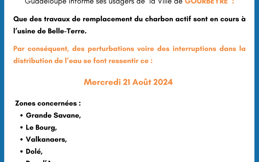 Communiqué : Remplacement du charbon actif – Usine de Belle-Terre / Gourbeyre