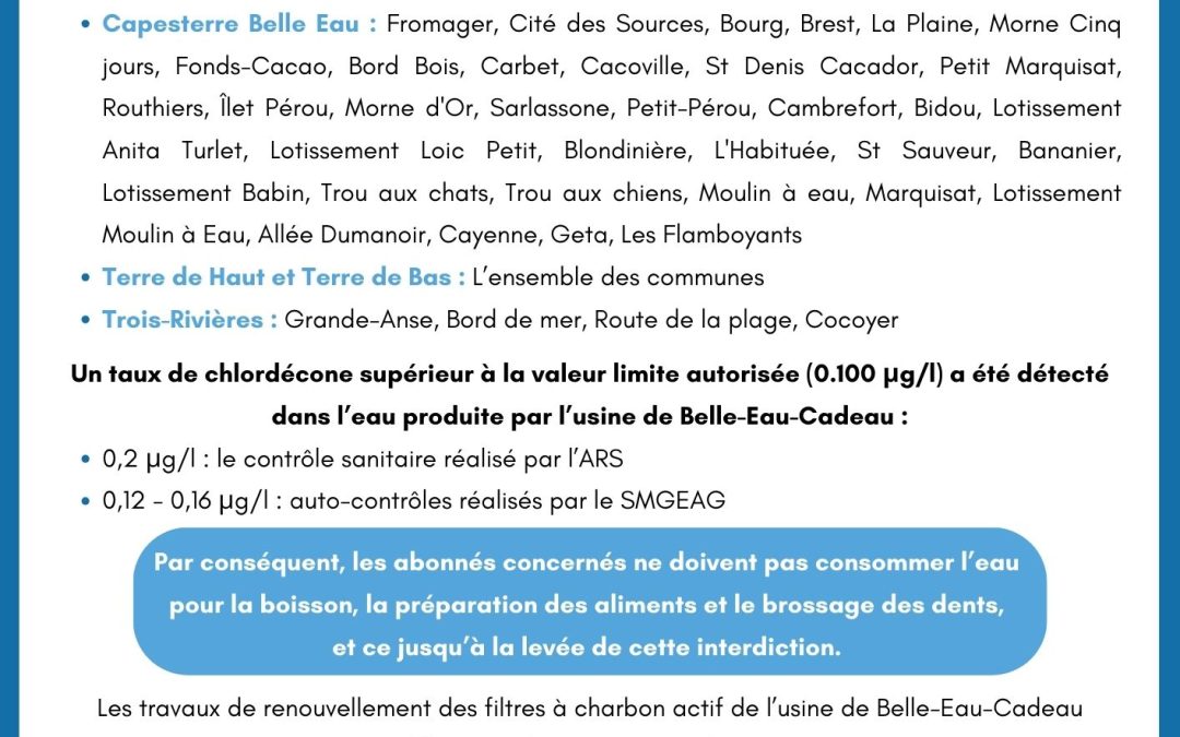 Communiqué : INTERDICTION DE CONSOMMER L’EAU – Capesterre Belle-Eau / Trois-Rivières / Les Saintes