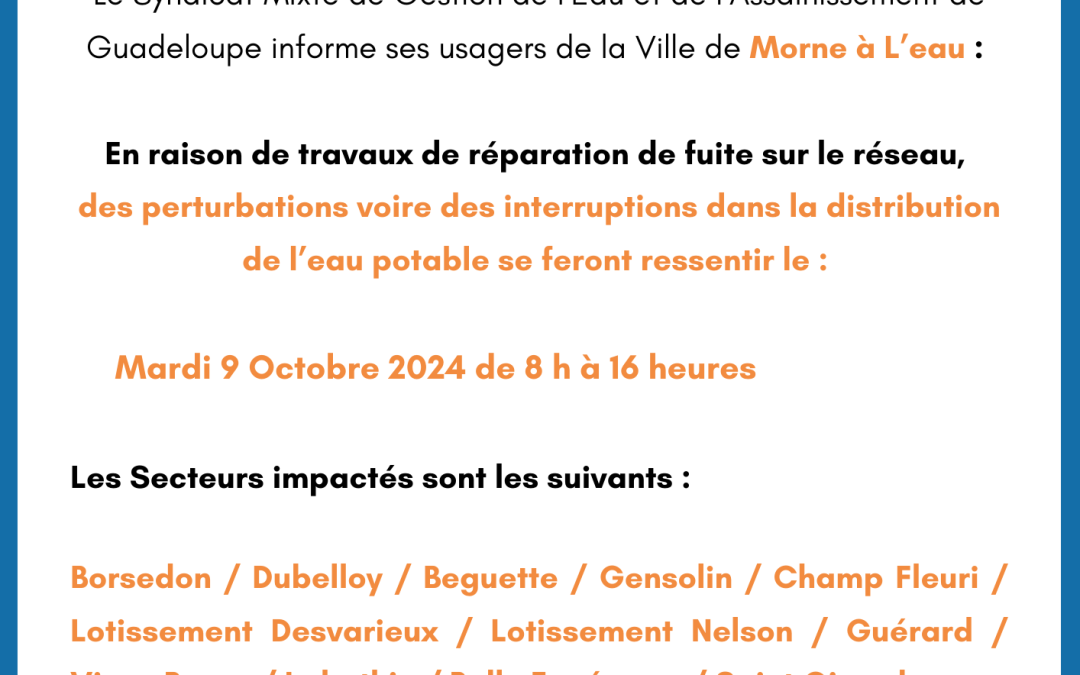 Communiqué Morne-à-l’Eau (travaux de réparation)