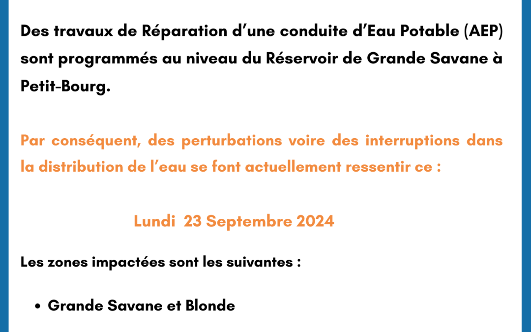 Communiqué : Petit-Bourg (Travaux de réparation)