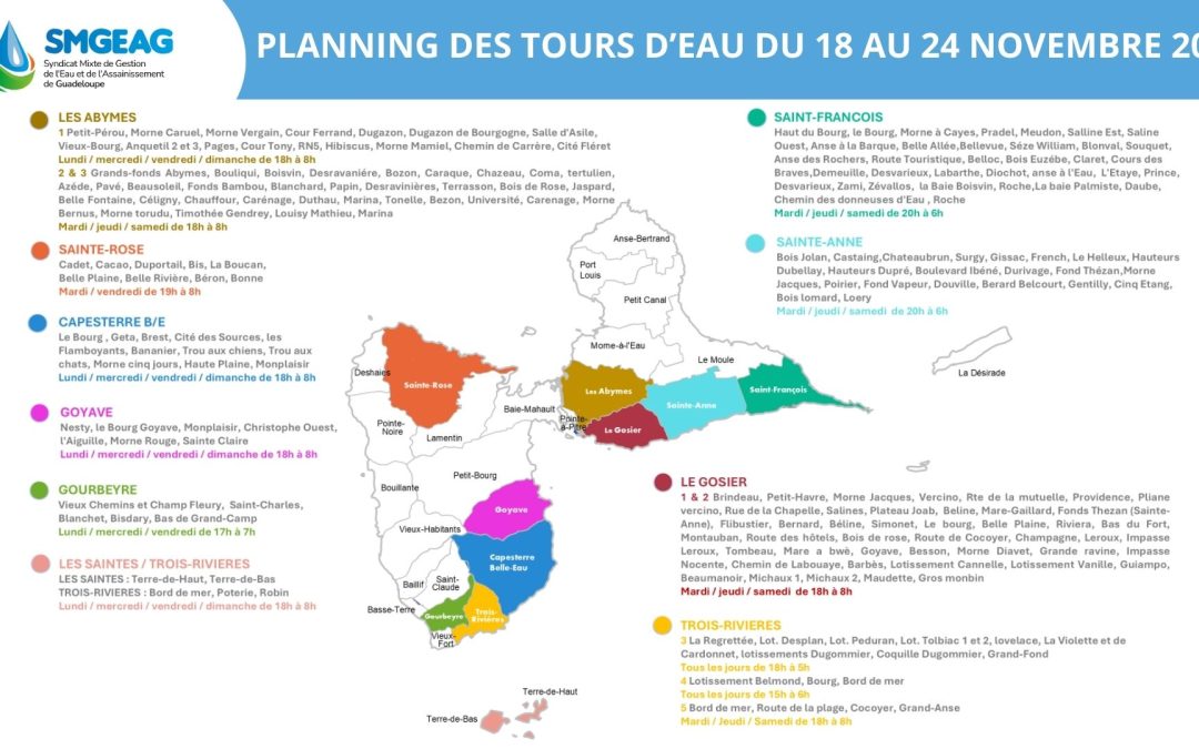 Planning des tours d’eau du 18 au 24 Novembre 2024