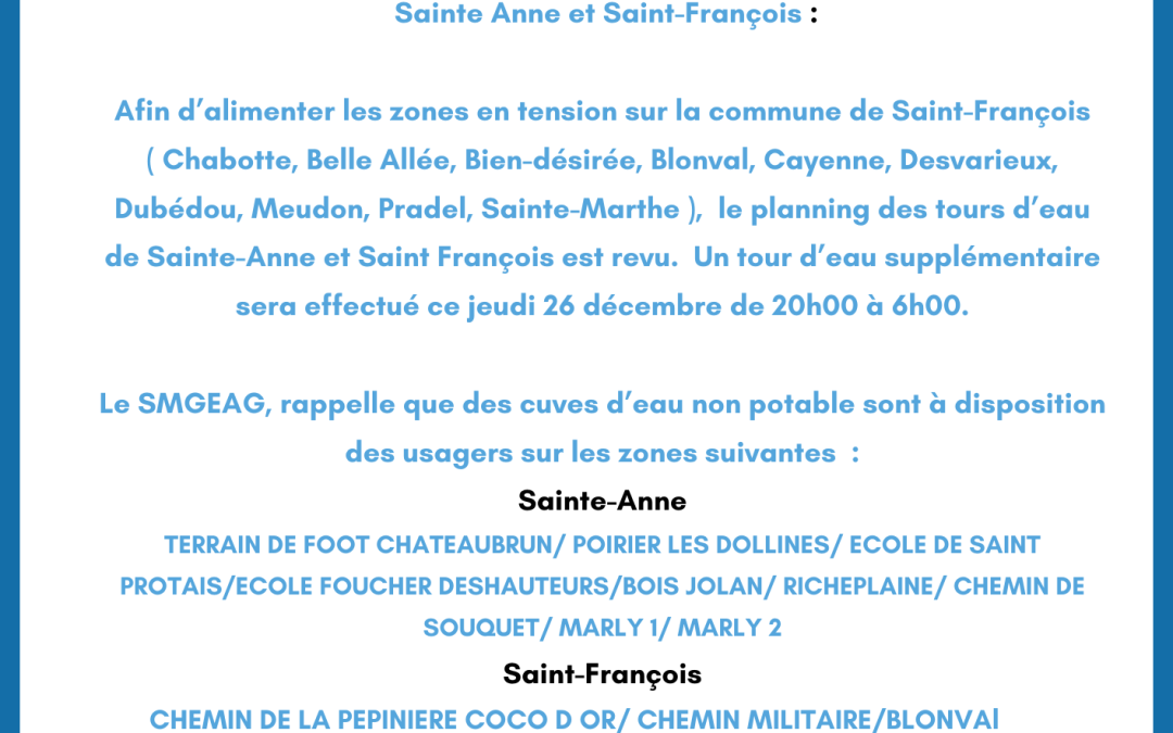 Tour d’eau supplémentaire Sainte-Anne et Saint-François