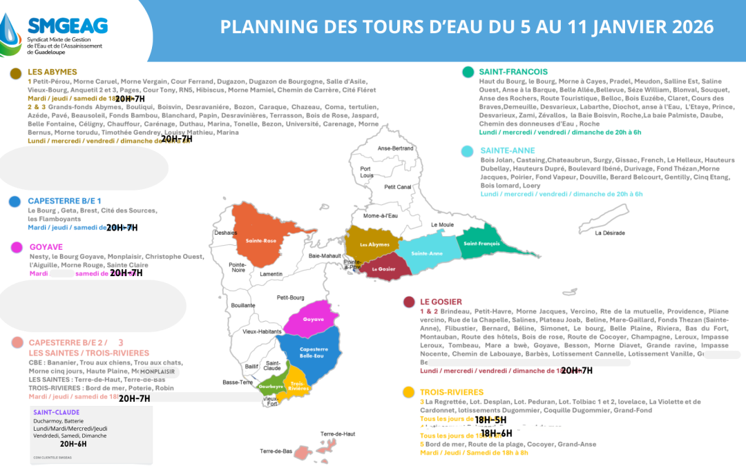 Planning des tours d&rsquo;eau du 5 au 11 janvier 2026