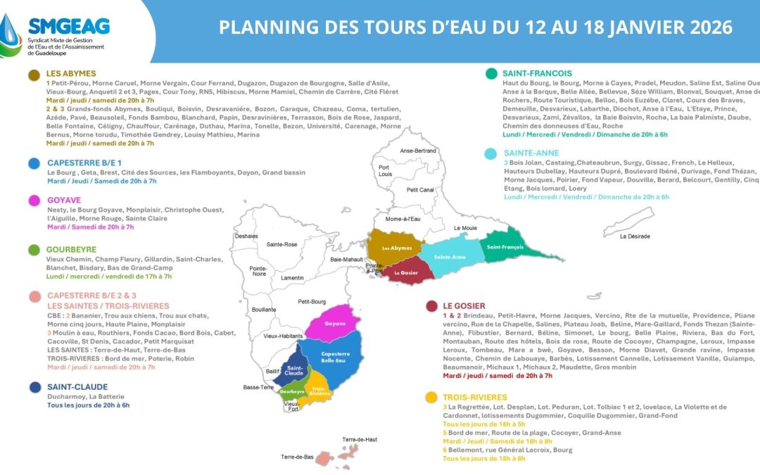 Planning des tours d&rsquo;eau du 12 au 18 janvier 2026