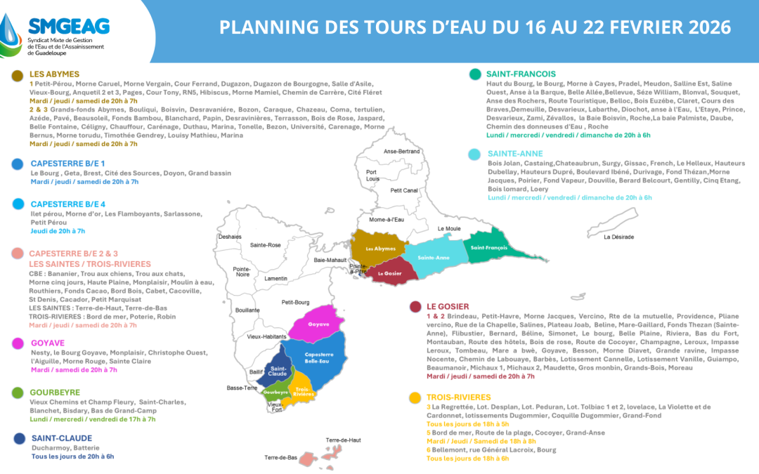 Planning des Tours d&rsquo;Eau du 16 au 22 février 2026