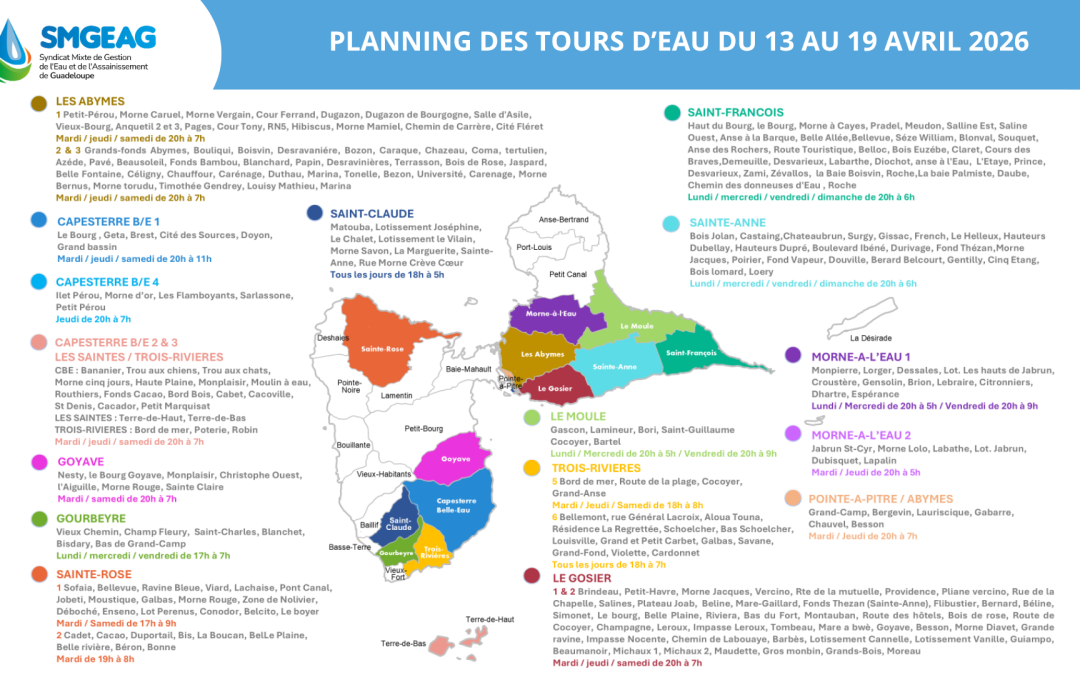 Planning des Tours d&rsquo;Eau du 13/04/2026 au 19/04/2026