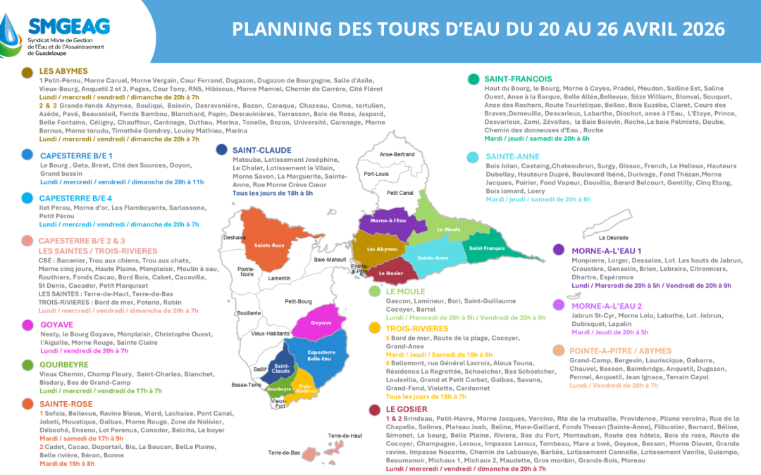 Planning des tours d&rsquo;eau du 20 au 26 avril 2026