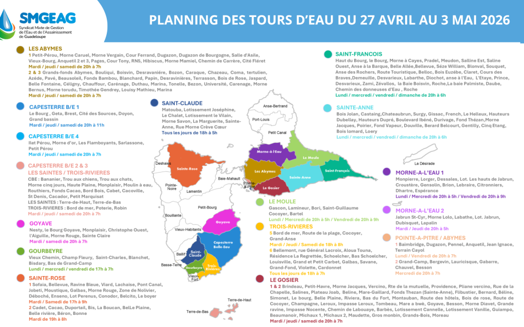 Planning des Tours d&rsquo;Eau du 27/04/26 au 03/05/26