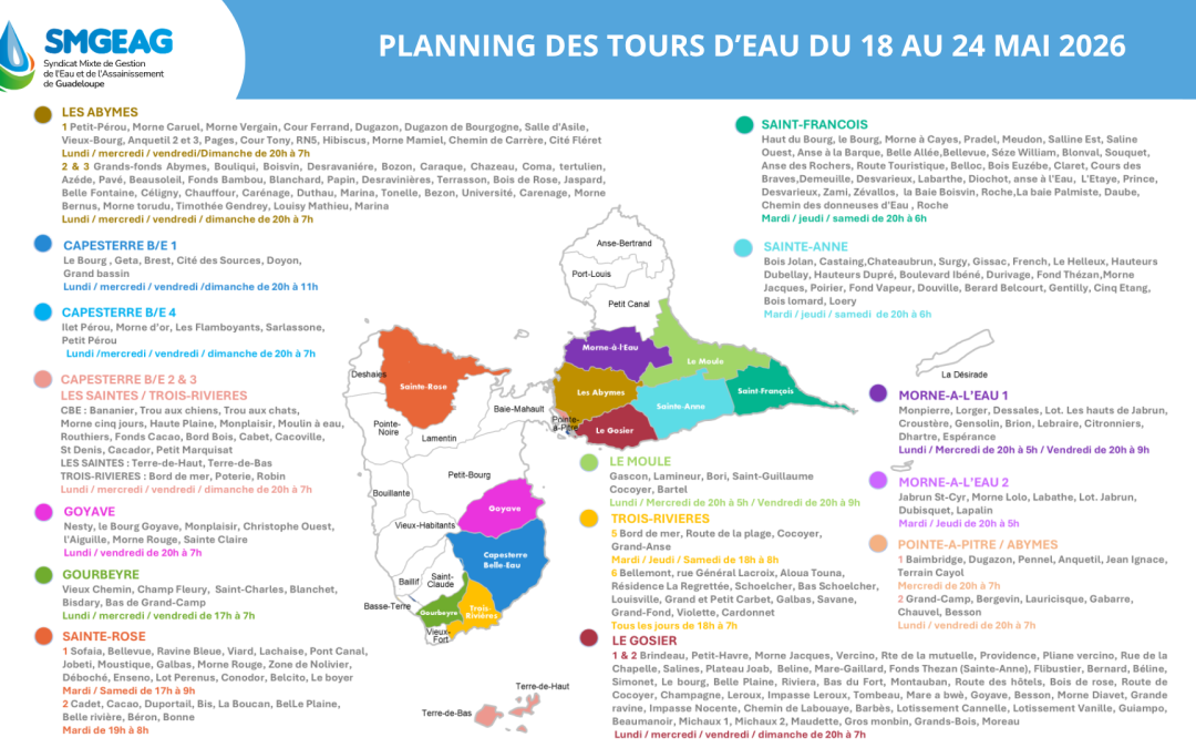 Planning des Tours d&rsquo;Eau du 18 au 24 mai 2026