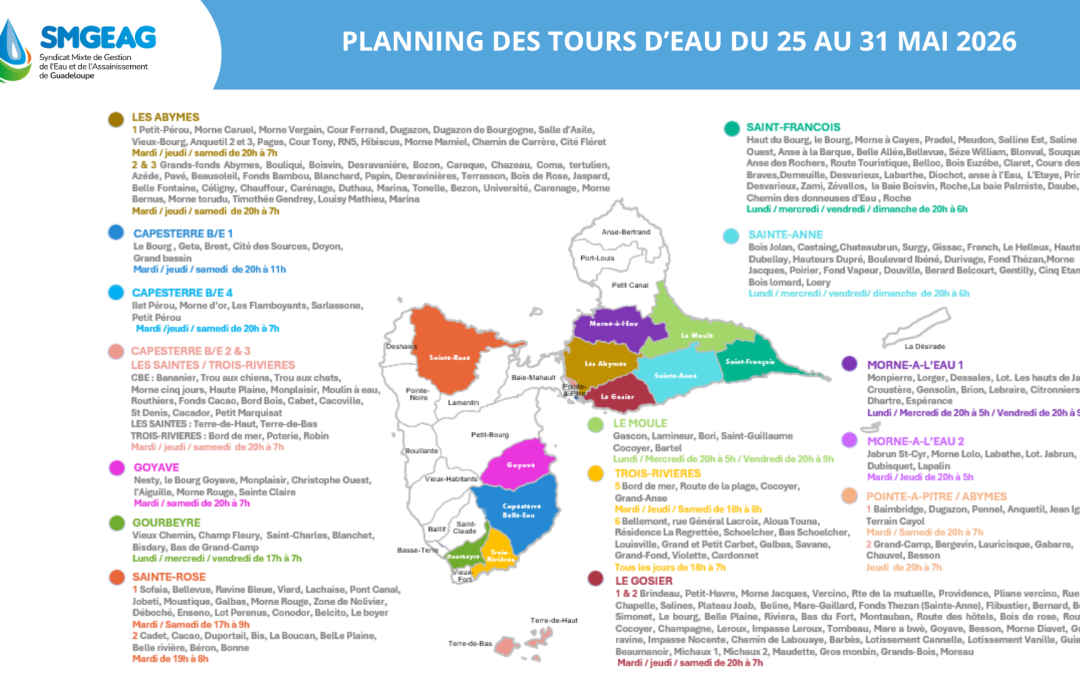 Planning des tours d&rsquo;eau du 25 au 31 mai 2026