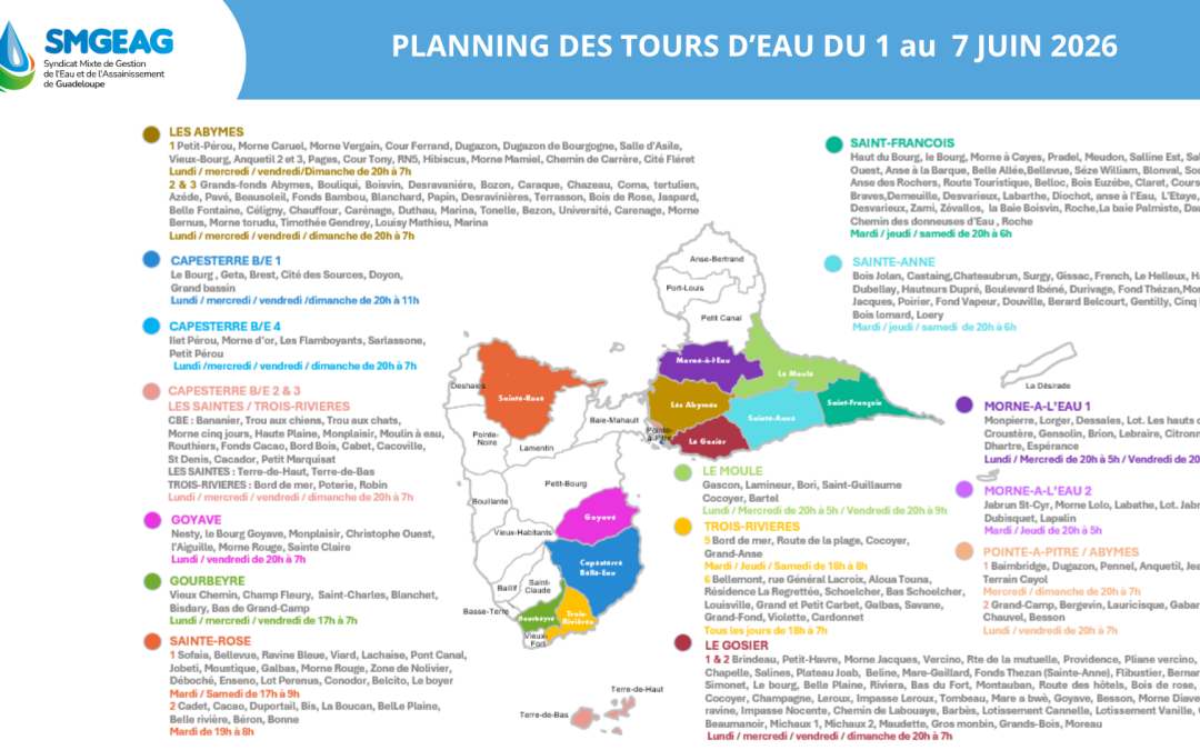 Planning des tours d&rsquo;eau du 1er au 7 juin 2026