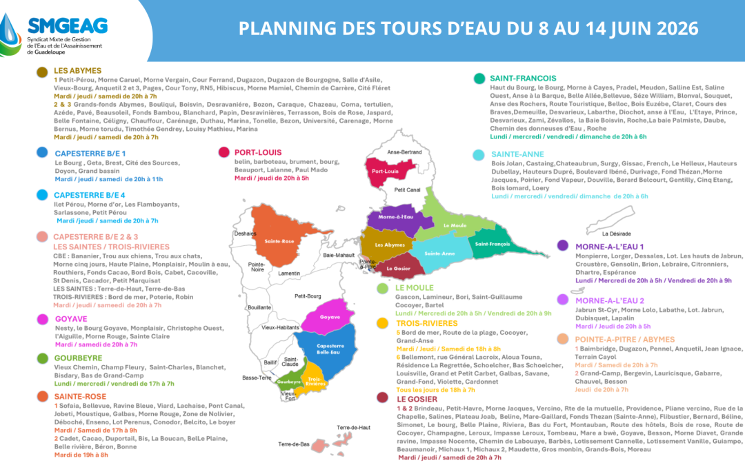 Planning des Tours d&rsquo;Eau du 8 au 14 juin 2026