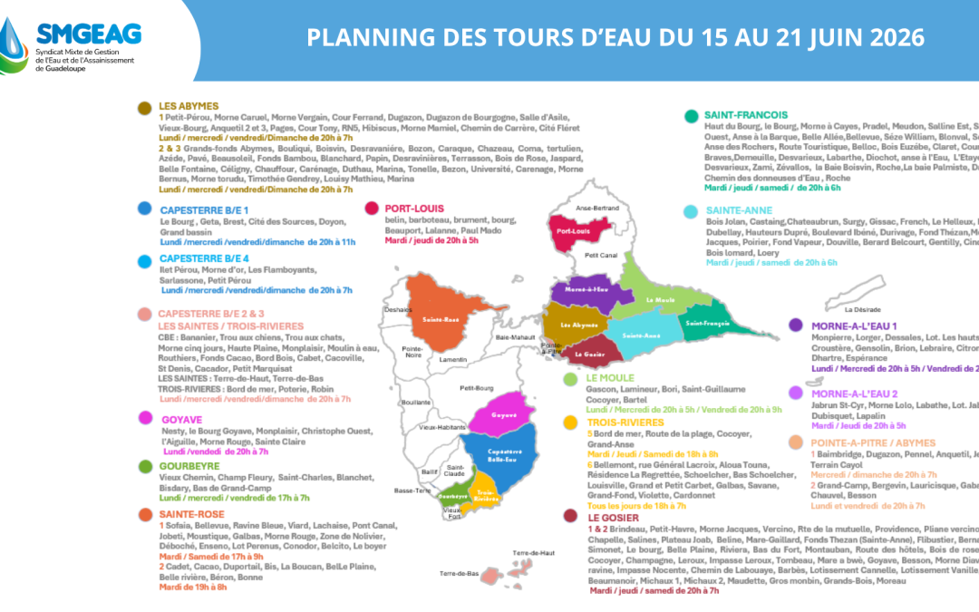 Planning des tours d&rsquo;eau du 15 au 21 juin 2026