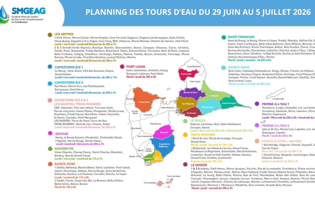 Planning des tours d&rsquo;eau du 29 juin au 5 juillet 2026