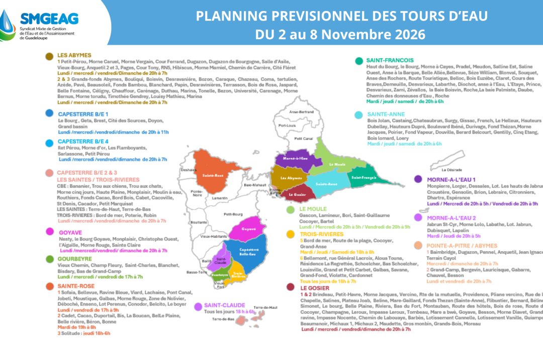 Planning des tours d&rsquo;eau du 2 au 8 novembre 2026
